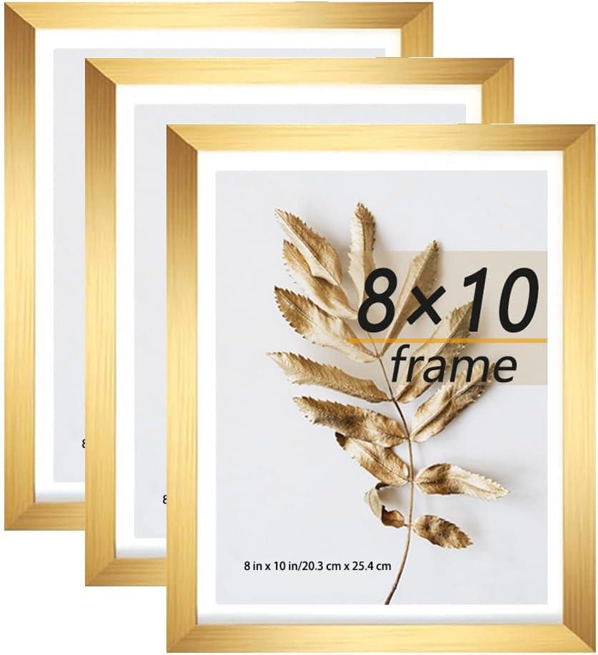 Set of 3 8x10 Picture Frame Gold can Display 5x7 Picture with Mat on the Wall