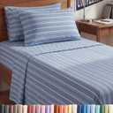 Twin XL 4 Piece Sheet Set - Comfy, Breathable & Cooling - Soft Hotel Luxury Bedding for Women, Men, Kids, Teens & Children - 1 Flat & 1 Fitted Sheet & 2 Pillowcases w/ Deep Pockets - Blue Stripes 3