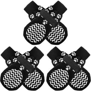 EXPAWLORER 6Pcs Anti Slip Dog Socks to Prevent Licking Paws, Dog Shoes for Hot Pavement, Double Sides Dog Boots & Paw Protectors Booties for Hardwood Floors with Grippers Small Medium Large Senior Dog (Black)
