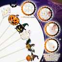 Juexica 24 Pcs Halloween Fairy Wands Kit Including 24 Unfinished Wood Pumpkin Wands and 6 Sheets Gem Stickers for Witch and Princess Birthday Party Favors Decorations DIY Craft Gift, 6 Styles