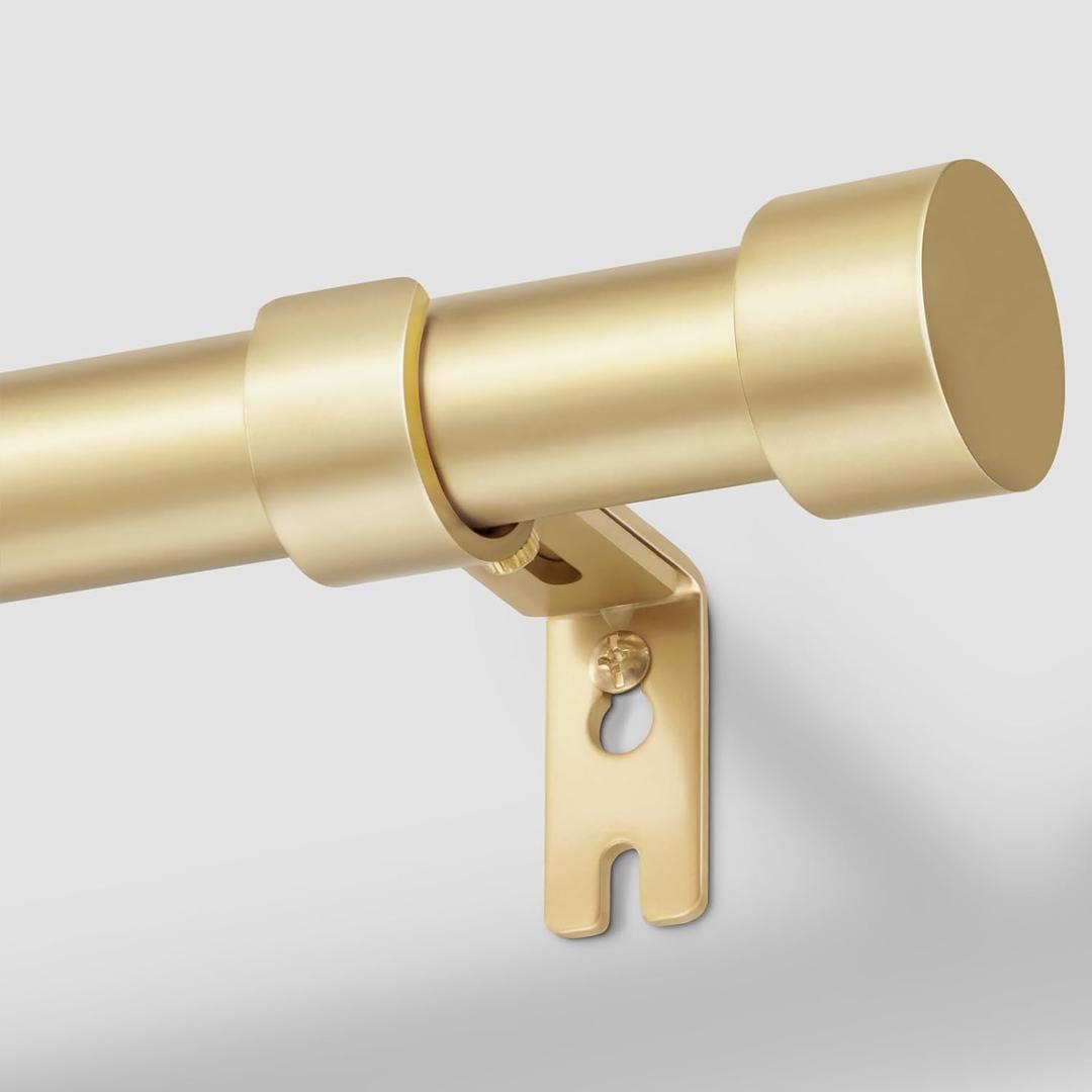 Zeerobee Curtain Rods for Windows 32 to 168, Gold Curtain Rod, Adjustable 1 Inch Heavy Duty Outdoor/Indoor Modern Drapery Pole, 32"-168"