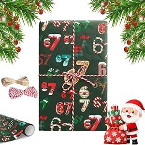 MYSQIHO 67 Christmas Wrapping Paper, 6 7 Wrapping Paper, 67 Meme Funny Christmas Wrap Paper, Gift Wrap with Santa 67 Meme, Funny Six Seven Holiday Wrapping Papers (A)