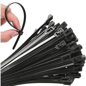 100Pcs 24 Inch Heavy Duty Industrial Zip Toes,Releasable Black Cable Ties, Nylon Adjustable Tie wrap,Reusable Zip Toes Tie Straps For Garden Plant Secure Vine, Home, Office Use