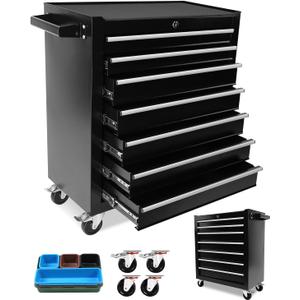 7-Drawer Rolling Tool Chest, Modular Tool Cabinet with Brake Casters & Removable Drawers, Workshop Toolbox Cart for Factory/Garage, Black