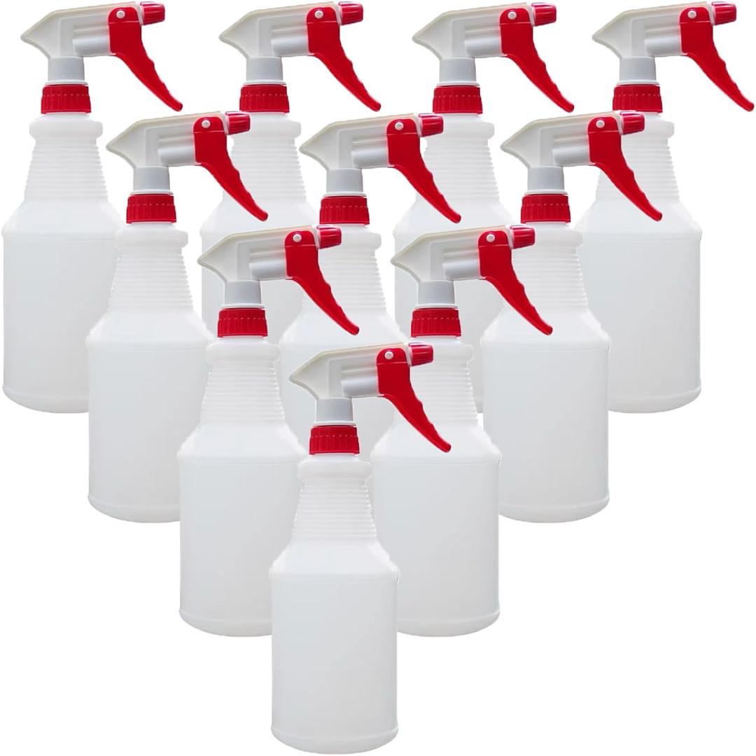 Tergy 10 Packs 32oz Empty Spray Bottles Plastic Heavy Duty Refillable Spray Bottles with Adjustable Nozzle and Measurements for All Purpose Cleaning Solutions