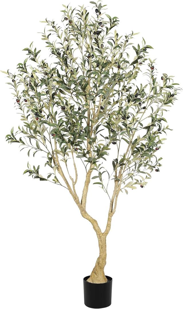 LYERSE Olive Tree 6ft - Olive Trees Artificial Indoor with Large Olive Branches and Lifelike Fruits - Faux Olive Tree for Modern Home Office House Living Room Decor