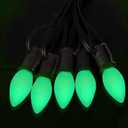 25 Pack C7 Replacement Christmas Light Bulb, Christmas Green Replacemen Bulb C7/E12 Base for Outdoor String Lights Window Candles Chandeliers Salt Lamp, 5 Watt
