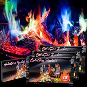 12 Pack Colorful Flames Color Fire Packets Fire Pit for Campfire,Fire Color Packets Camping Accessories for Kids & Adults,Outdoor Fire Changing Flame Powder, (12 Packets)
