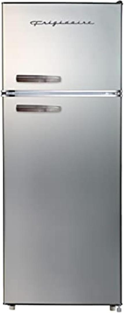 Frigidaire EFR753, 2 Door Apartment Size Refrigerator with Freezer, Retro Chrome Handle, 7.5 cu ft, Platinum Series, Stainless steel, 7.5 (Silver)