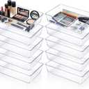 10 Pack Clear Plastic Drawer Organizer, 6" X 9" Acrylic Storage Bins with Non-Slip Pads, Acrylic Drawer Organizer Tray, Clear Desk Storage Tray for Makeup, Kitchen Utensils, Jewelry, Office, Bathroom