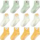2 x Non Slip Grip Ankle Baby Socks 12 Pack for Toddler Boys and Girls Kids,Infant Cute Cotton Baby Socks (6-12 Months, Animal9)