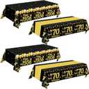 Oigco 4 Pack 70th Birthday Tablecloth, Black and Gold Disposable Plastic Table Cover for Happy 70th Birthday Decorations for Men and Women, 54 x 108 Inch