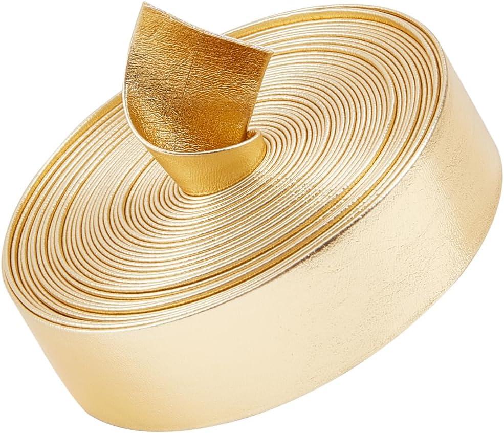 GORGECRAFT 5.5Yds 0.8" Wide Gold Metallic Leather Strips Shiny Leather Strap Rope String Lace Stripper Flat Beading String Craft Double Sided Leather Faux Cord for Neckacle Jewelry Belting