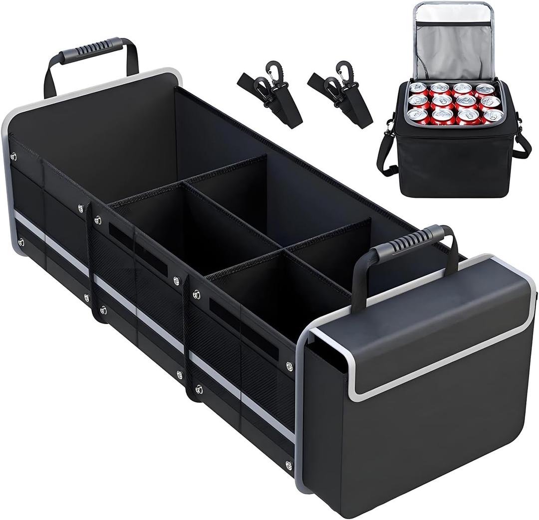 95L Collapsible Car Trunk Organizer, Detachable Insulated Cooler Bag