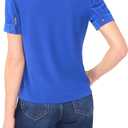 CeCe Women's Short Sleeve Button Ruffle Trim Top (Blue, M)
