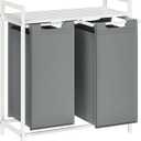 VASAGLE Laundry Hamper, Laundry Basket, Laundry Sorter with 2 Pull-Out and Removable Bags, Shelf, Metal Frame, 2 x 12.1 Gallons (46 L), 28.8 x 13 x 28.4 Inches, Slate Gray and Cloud White UBLH201W11, 2 Bags - 92 L