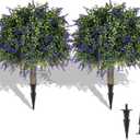 Artificial Lavender Topiary Ball Trees, 2 Pcs 23.6" Faux Lavender Bushes with 4 Ground Spikes, Fake Evergreen Plants for Home, Garden, Yard, Patio, Front Porch Decor