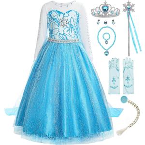 ReliBeauty Little Girls Snow Princess Fancy Dress Queen Costume, Blue (4 (110), Blue(with Accessories))