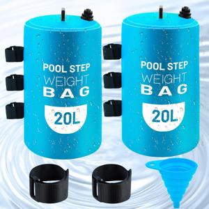 2PCS Pool Ladder Weights 20L Universal Pool Step Weights Sand Bag Waterproof 500D PVC Swimming Pool Stair Weights for Above Ground and Inside Pool with 2 Nylon Handles and 1 Funnel Light Blue