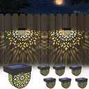EKQ Solar Fence Lights Wall lihgts Outdoor Decorations 6 Pack Solar Step Lights Outdoor Waterproof LED Solar Powered Warm Yellow Decorative Lighting for Front Door, Backyard, Post(Black)
