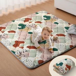 Blissful Diary Portable Baby Play Mats for Floor, Thicker Cushioned Foldable Baby Crawling Mat for Indoor Outdoor, Modern Abstract 43" X 43"