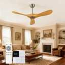 42 Inch Solid Wood Ceiling Fan No Light, 6-Speed Reversible DC Motor, Remote Control & Wall Control, Quiet Indoor/Outdoor Fan for Living Room Bedroom Patio, Brushed Nickel & Natural Wood