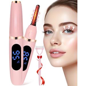 Heated Eyelash Curlers - Eye Lash Curler Heat - Mini Electric Eyelash Curler with LED Display 3 Temp Settings USB Rechargeable Natural Curling 24H Long Lasting for Women Makeup Tools Gifts (Pink)
