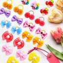 100pcs Dog Hair Bows, Bulk Cute Puppy Pet Small Dog Hair Bows with Rubber Bands, Mix Handmade Flower Puff Ball Rhinestone Pearls Dog Bows, Yorkie Dog Bows for Dog Hair Grooming Accessories