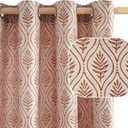 BGment Terracotta Linen Curtains for Living Room, French Country Leaf Jacquard Botanical Pattern Cottage Core Boho Vintage Grommet Light Filtering Semi Sheer Linen Curtains, 2 Panels, 52 x 84 Inch