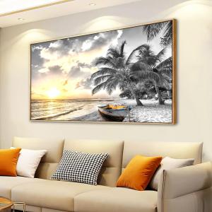 Framed Canvas Wall Art for Living Room Bedroom Office Black and White Beach Wall Art Paintings Pictures Artwork Seascape Sunset Wall Decor 20 * 40inch