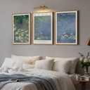 3 Piece Framed Monet Water Lilies Wall Art for Living Room, Impressionist Lake Landscape Canvas Artwork for Walls, Large Vintage Classic Floral Prints Paintings for Bedroom Hallway 16x24 Inch
