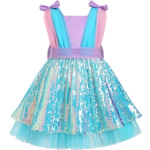 IBTOM CASTLE Toddler Baby Girl Birthday Party Dress Mermaid Princess Sleeveless Sparkle Sequins Bow Ruffle Tulle Tutu Dress (3-4T, Green)