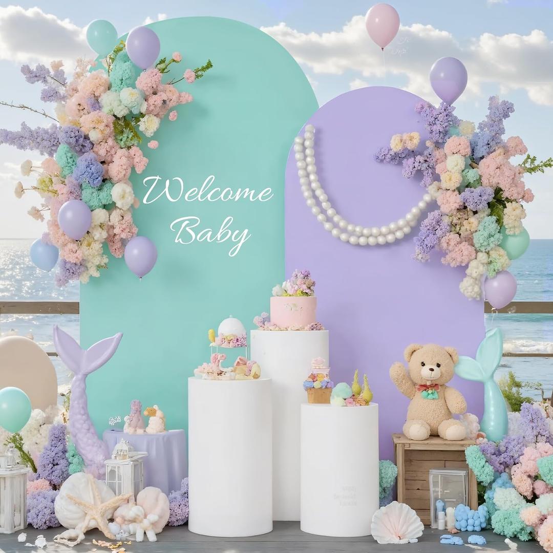 Blue and Purple Photo Arch Backdrop Cover Set of 2-7.2ft and 6ft Arch Covers Stretchy Backdrop Spandex Mermaid Theme Arch Stand Covers for Girls Birthday Party Wedding Banquet Background Decorations