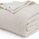 Bedsure 100% Cotton Blanket King Size for Bed - Breathable and Soft, Waffle Weave Blanket for Summer Spring, Light Beige, 104x90 inches (King (104" x 90"), 00 - Light Beige)