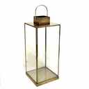Lantern with Glass Panels – Metal Candle Holder Golden