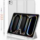 iMieet iPad Pro 13 Inch Case (M5/M4) 2025/2024 with Pencil Holder, Trifold Stand Smart Case with Soft TPU Back, Auto Wake/Sleep (Light Gray)