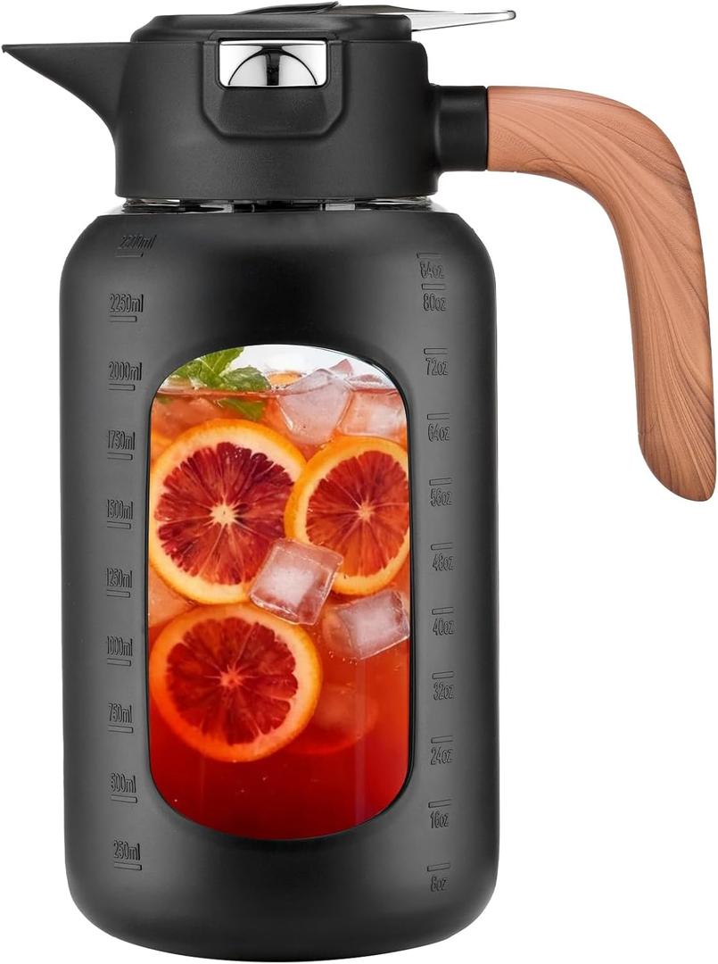 84 oz/2.5 Liter Glass Pitcher with Lid and Handle, Glass Carafe/Jug for Hot/Cold Water, Large Iced Tea Pitcher for Coffee, Juice and Homemade Beverage (Black)