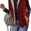 Womens Sherpa Fleece Full Zip Reversible Vest Warm Color Block Hoodie Outwear with Pocket (Large, Wine Red)