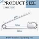 Juexica 20 Pcs Large Safety Pins 5 Inch Jumbo Stainless Steel Safety Pins Heavy Duty Huge for Strong Laundry Upholstery Sewing Quilting Key Rings Craft Outdoor (Silver)