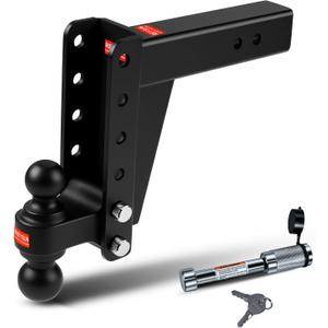 Adjustable Trailer Hitch with Dual Ball (2-inch and 2 5/16-inch Tow Balls), Fits 2 1/2-inch Hitch Receiver, Tow Hitches with 8 1/2-inch Drop/Rise (14,000lbs GTW) W/Trailer Hitch Lock