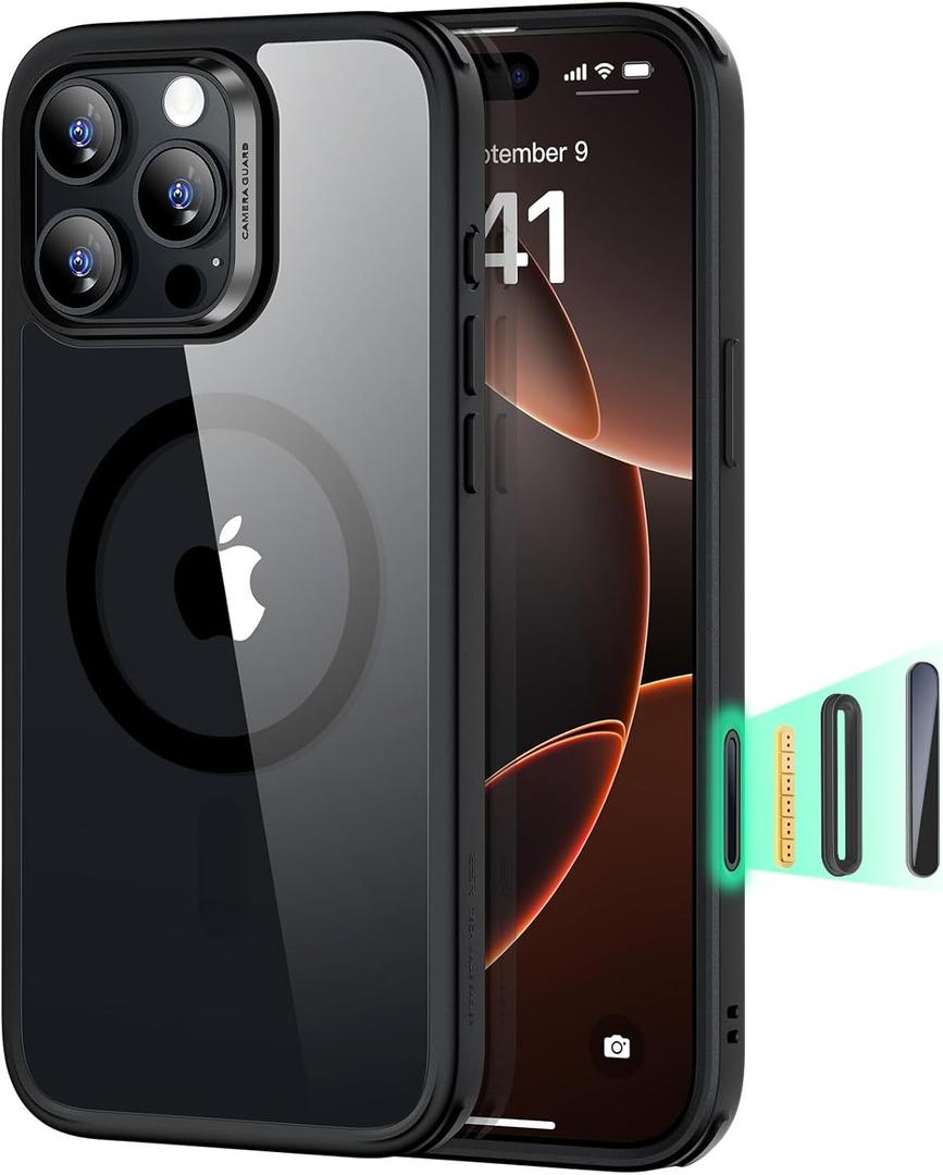 ESR for iPhone 16 Pro Case, Compatible with MagSafe, Shockproof Military-Grade Protection, Magnetic Phone Case for iPhone 16 Pro, Classic Hybrid Case (HaloLock), Clear Black