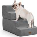 Dog Stairs for Bed, Dog Steps for Bed Couch Sofa, 35D Foam Extra Wide Pet Steps for Small Dogs and Cats, Pet Stairs with Non-Slip Bottom Grey, 4 Steps (28"x16"x18")