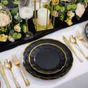 EI 150pcs Black Plastic Plates,Black and Gold Fancy Plate,Gold Plastic Silverware,Black and Gold Dinnerware Set,Premiun Heavy Duty Taleware,Perfect for Party,Wedding,Christmas,New Year