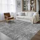 Latte&Fog 6x9 Area Rugs for Living Room, Large Vintage Grey Washable Rug, Boho Floral Non Slip Low Pile Carpet for Indoor Bedroom, Dining Room, Office, Dorm, Classroom and Farmhouse