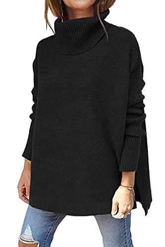 LILLUSORY Oversized Turtleneck Pullover Sweater Women 2025 Long Tunic Cozy Winter Trendy Plus Size Poncho Cowl Neck Cute Casual Early Fall Fashion Must Have Work Old Money Clothes Outfit Clothing Black, Small 