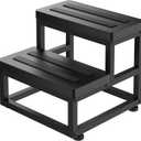 Step Stools for Adults Kids, Heavy Duty Stepping Stools Wooden Bed Step Stools for High Beds, Non-Slip 2 Bedside Foot Stool with 500 Lbs Capacity for Bedroom Kitchen Bathroom Outside, Easy Assembly (Thickness: 1 INCH, Black)