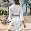 Blooming Jelly Womens Swimsuit Coverup V Neck Chiffon Bathing Suit Cover Up Beach Dress Swim Bikini Summer Outfits (White, XL)