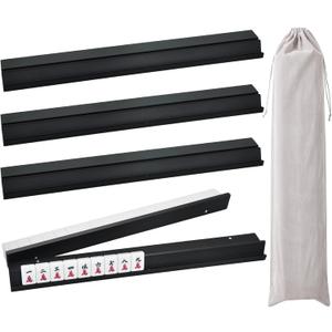 4PCS Wooden Mahjong Racks with Magnetic Pushers, 20 in Natural Wood American Mahjong Tile Rack Set, Modern Table Game Accessories for Mahjong Tiles（Black,20