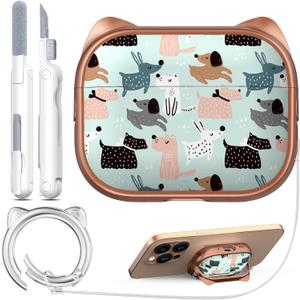 9 x RFUNGUANGO AirPods Pro Case for Women Girly Cat Case with Lock, Phone Stand, Keychain & Cleaner Kit, Compatible with Apple Airpods Pro 2nd/1st Generation Case Cover, Rose Gold Dog
