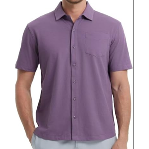 VEBOON Men's Short Sleeve Button Down Shirts Cotton Lightweight Stretch Moisture Wicking Dress Shirt with Pocket (Medium, Black)